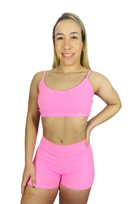 SHORT COM BOLSO ROSA CANELADO - Imagem 1