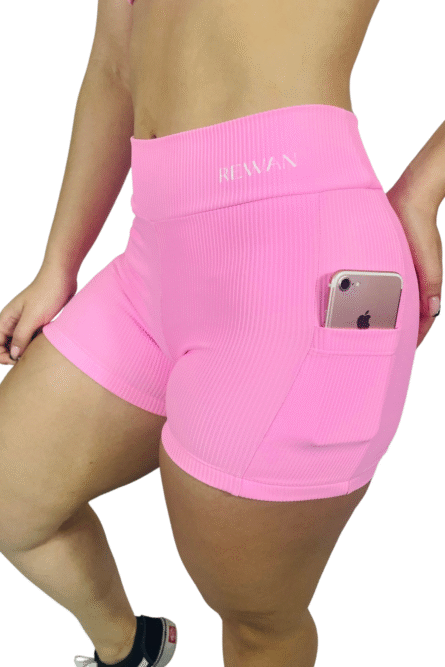 SHORT COM BOLSO ROSA CANELADO - Imagem 2
